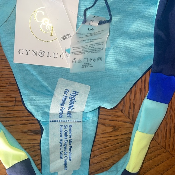 Bathing suit bottoms by CYN & Luca. Shades of blue and lime green. NWT - Picture 5 of 5